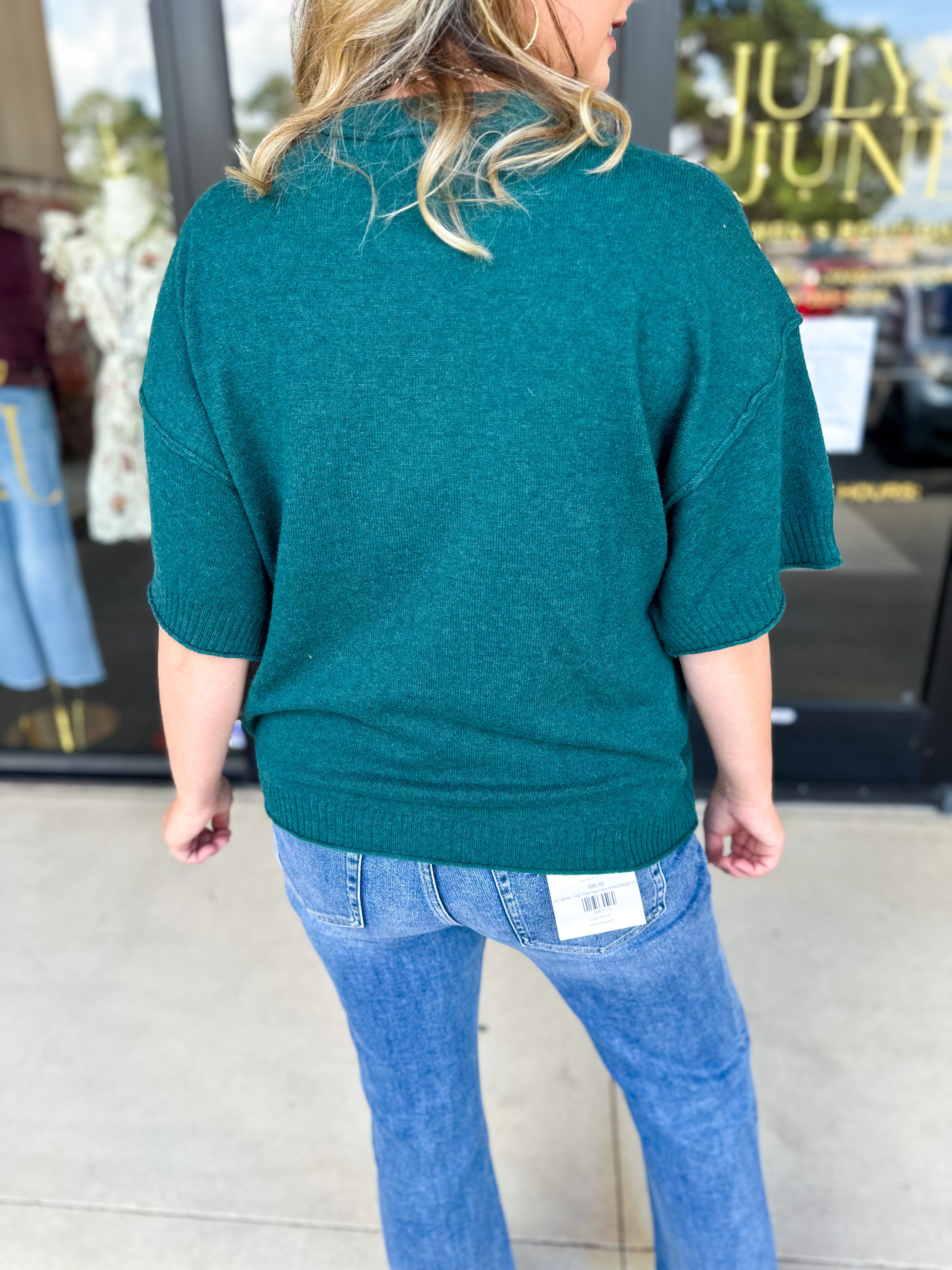 The Ella Knit Sweater Top - Teal-230 Sweaters/Cardis-JODIFL-July & June Women's Fashion Boutique Located in San Antonio, Texas