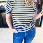 Striped Round Neck Tee - Olive-210 Casual Blouses-POLOGRAM-July & June Women's Fashion Boutique Located in San Antonio, Texas