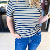 Striped Round Neck Tee - Olive-210 Casual Blouses-POLOGRAM-July & June Women's Fashion Boutique Located in San Antonio, Texas