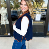 Navy & Suede Vest-600 Outerwear-ENTRO-July & June Women's Fashion Boutique Located in San Antonio, Texas