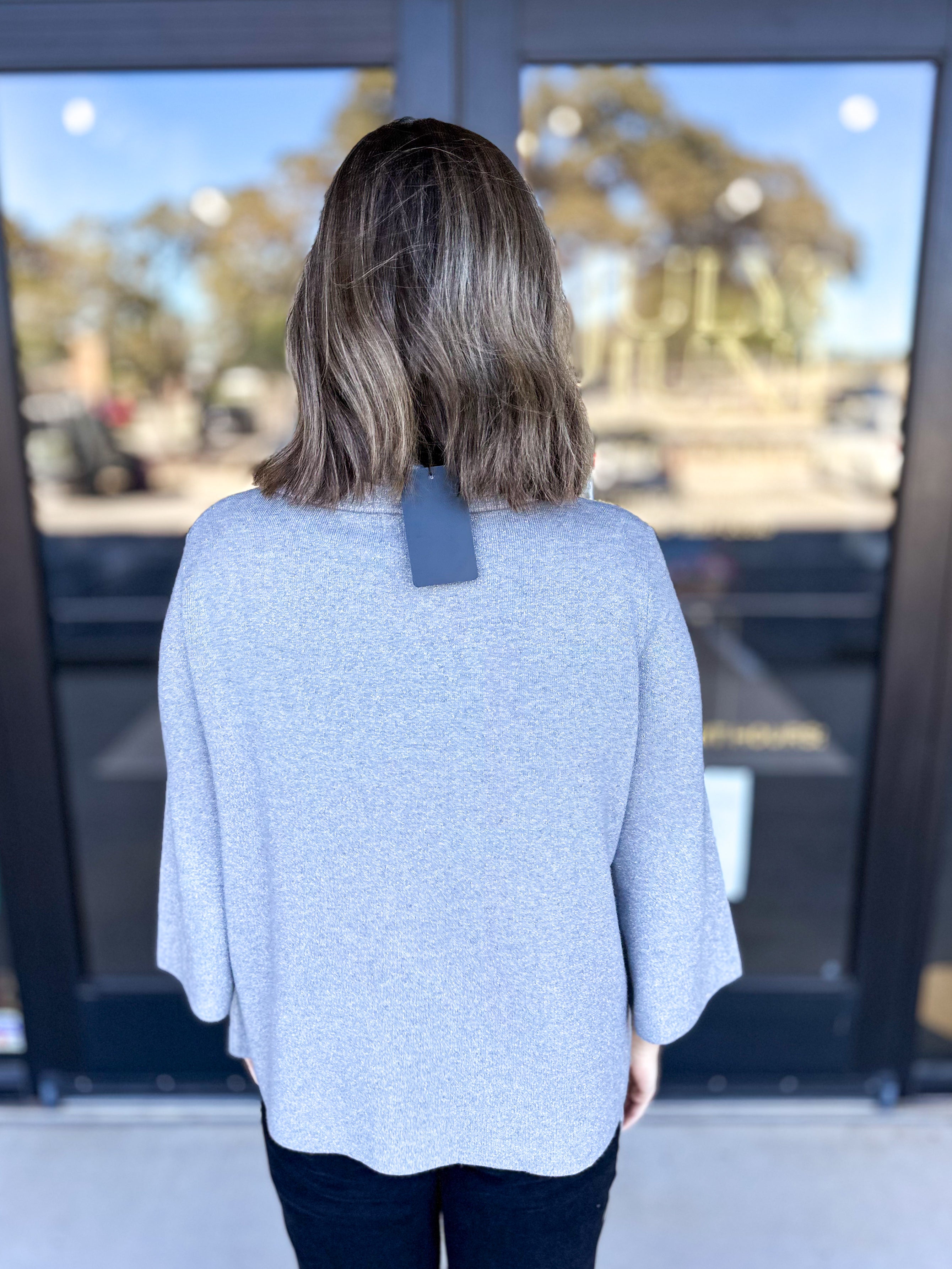 Sparkle Mock Neck Sweater-Grey-230 Sweaters/Cardis-FATE-July & June Women's Fashion Boutique Located in San Antonio, Texas