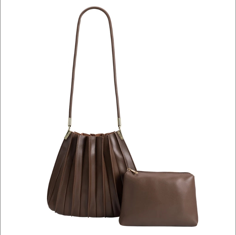Carrie Pleated Shoulder Bag - Chocolate Vegan Leather-130 Accessories-MELIE BIANCO-July & June Women's Fashion Boutique Located in San Antonio, Texas