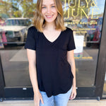 Essential V-Neck Tee - Black-210 Casual Blouses-ADRIENNE-July & June Women's Fashion Boutique Located in San Antonio, Texas