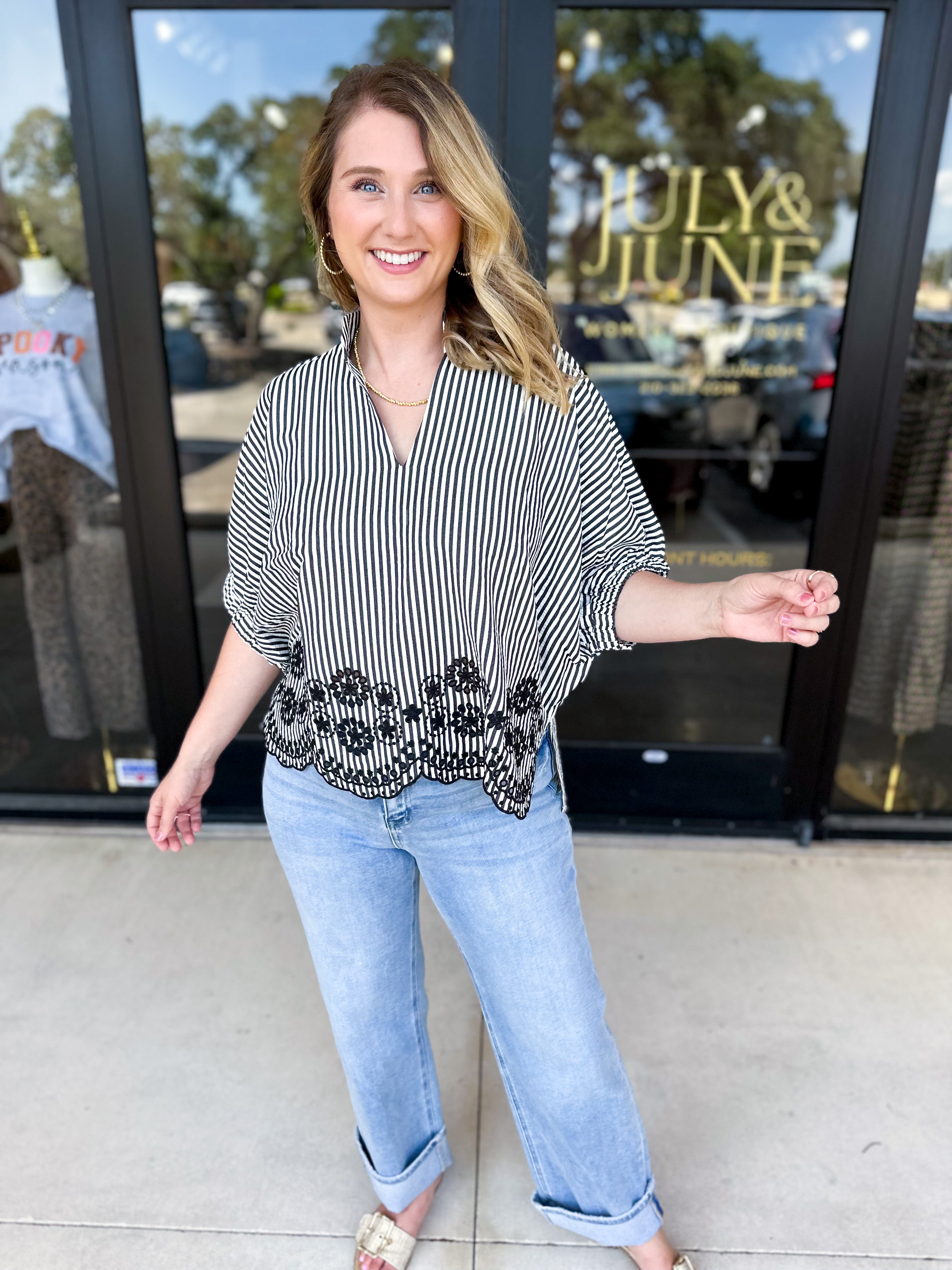 Floral Crochet Oversized Blouse - Black-200 Fashion Blouses-ENTRO-July & June Women's Fashion Boutique Located in San Antonio, Texas