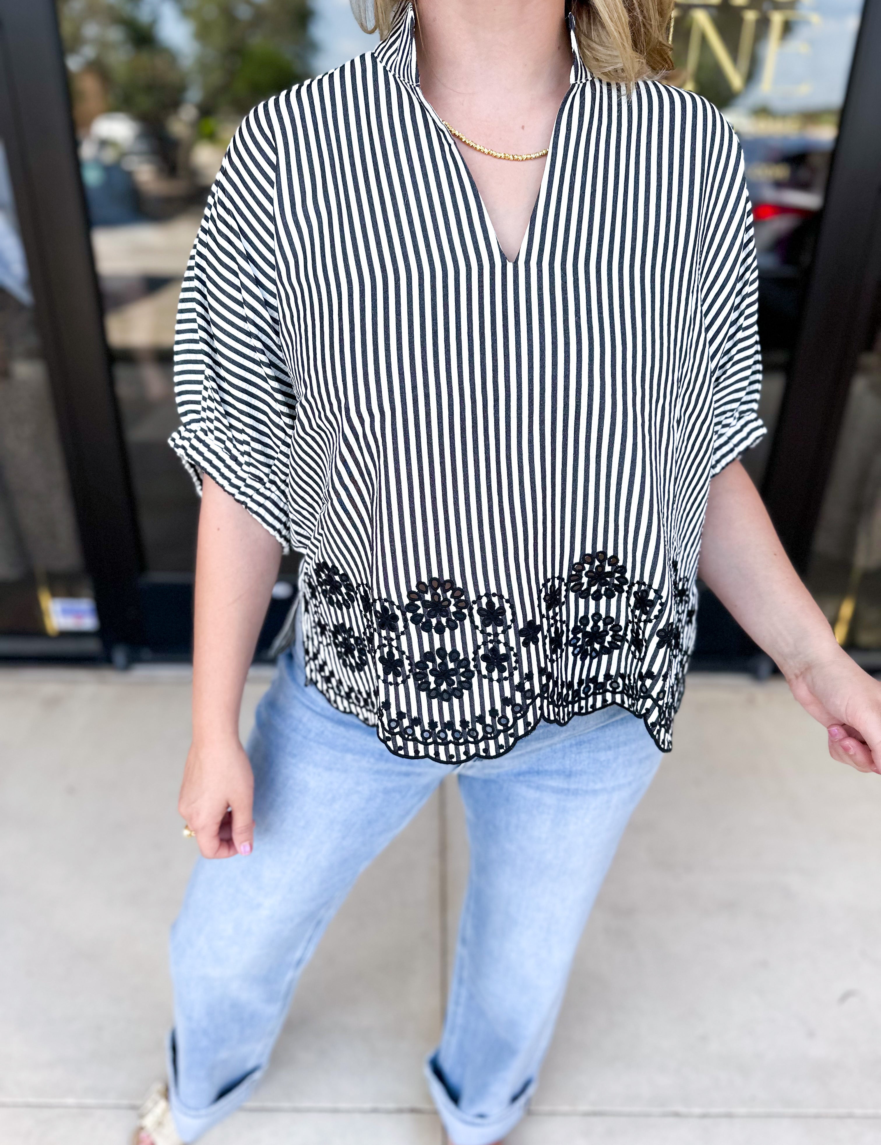 Floral Crochet Oversized Blouse - Black-200 Fashion Blouses-ENTRO-July & June Women's Fashion Boutique Located in San Antonio, Texas