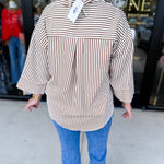 Chic Stripe Blouse - Brown-200 Fashion Blouses-ENTRO-July & June Women's Fashion Boutique Located in San Antonio, Texas