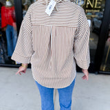 Chic Stripe Blouse - Brown-200 Fashion Blouses-ENTRO-July & June Women's Fashion Boutique Located in San Antonio, Texas