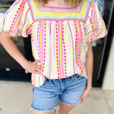 THML - Neon Fiesta Blouse-200 Fashion Blouses-THML-July & June Women's Fashion Boutique Located in San Antonio, Texas