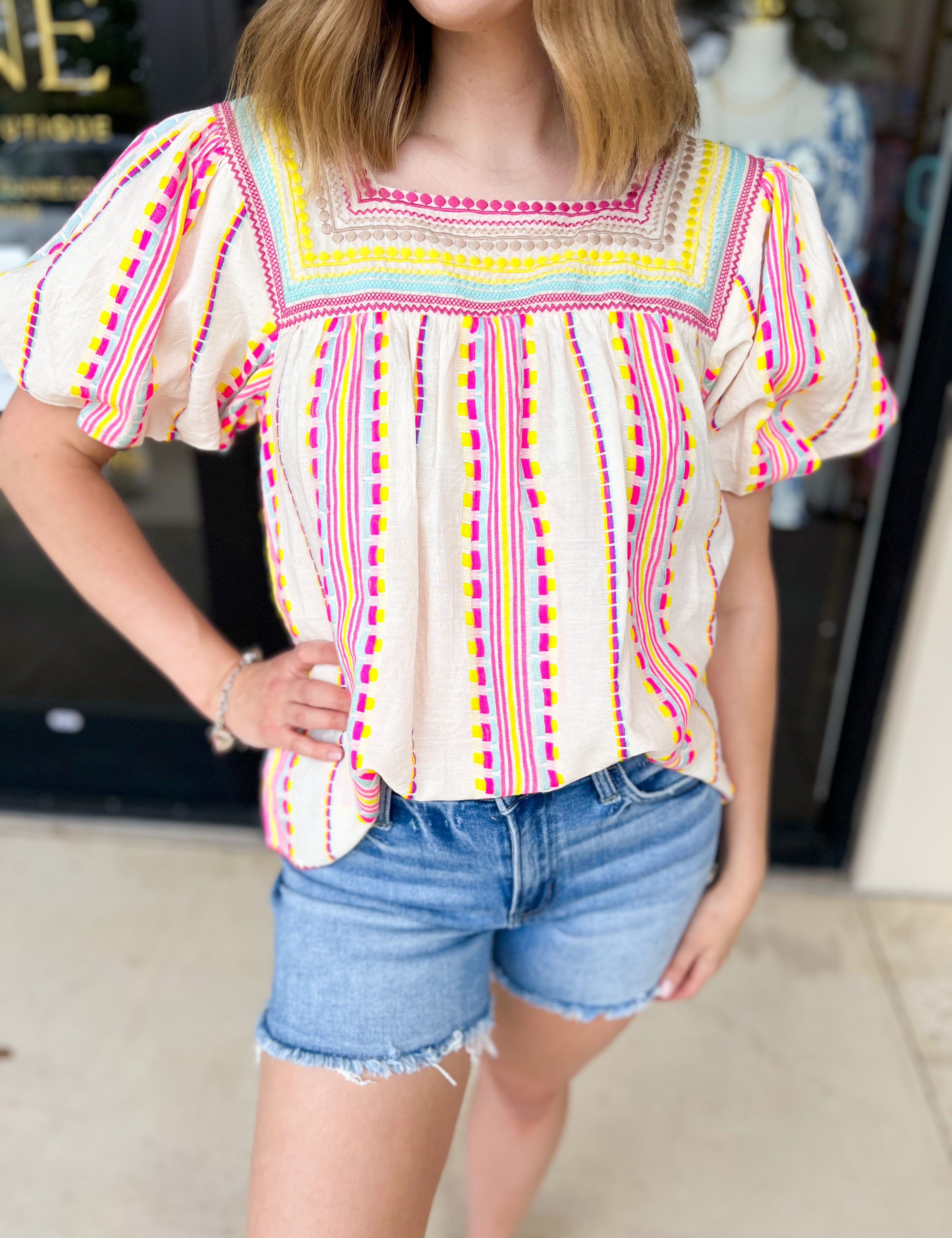 THML - Neon Fiesta Blouse-200 Fashion Blouses-THML-July & June Women's Fashion Boutique Located in San Antonio, Texas