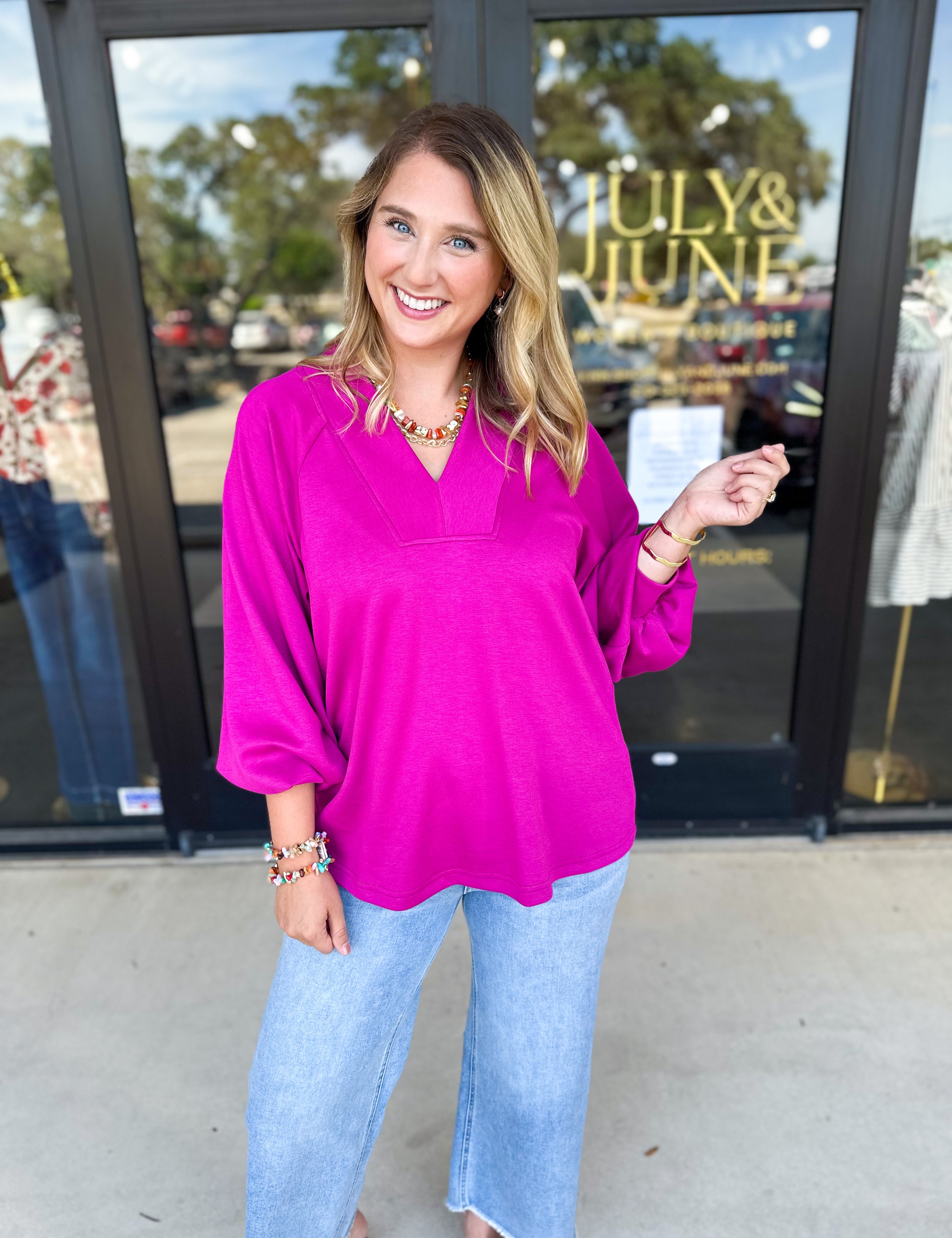 Everyday Comfy Long Sleeve - Pink-210 Casual Blouses-JODIFL-July & June Women's Fashion Boutique Located in San Antonio, Texas