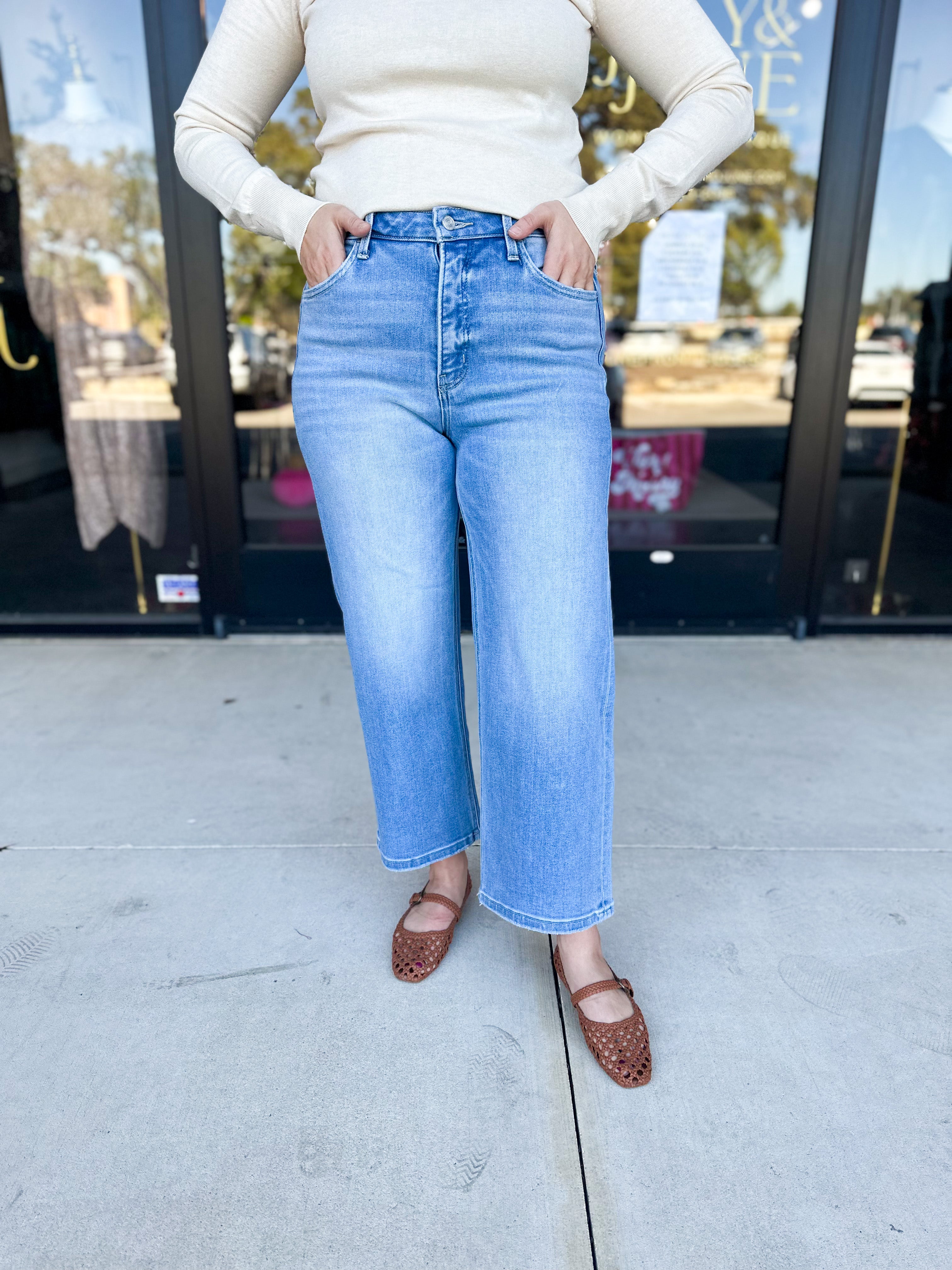 Vervet - High Rise Cropped Wide Leg Jeans-400 Pants-VEVERT BY FLYING MONKEY-July & June Women's Fashion Boutique Located in San Antonio, Texas