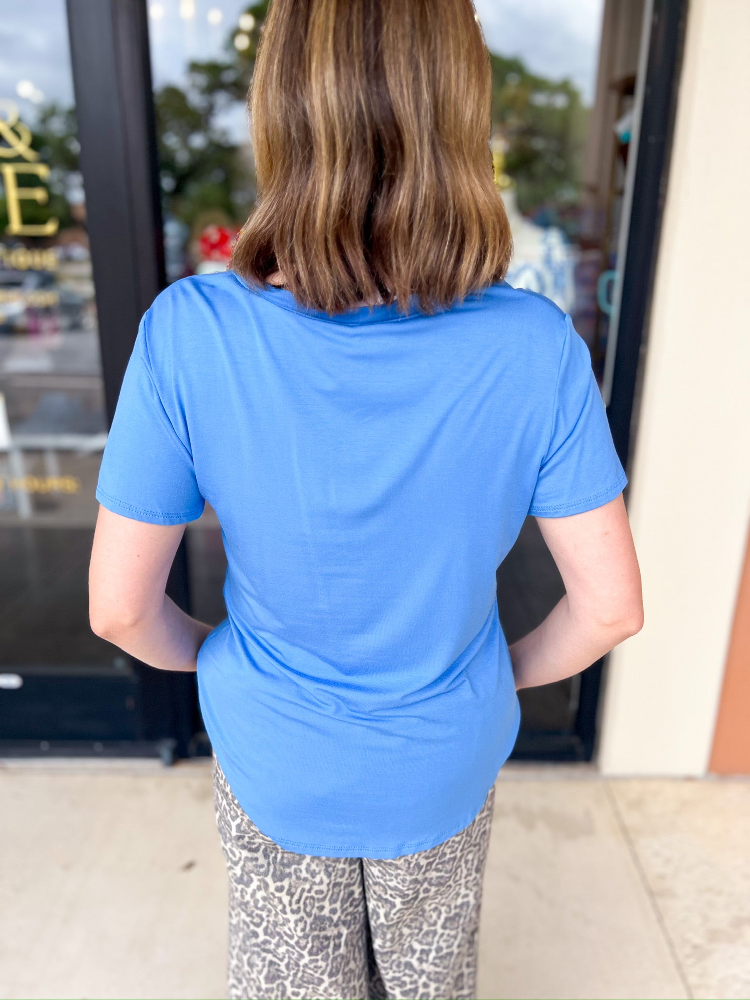 Essential V-Neck Tee - Electric Blue-210 Casual Blouses-ADRIENNE-July & June Women's Fashion Boutique Located in San Antonio, Texas