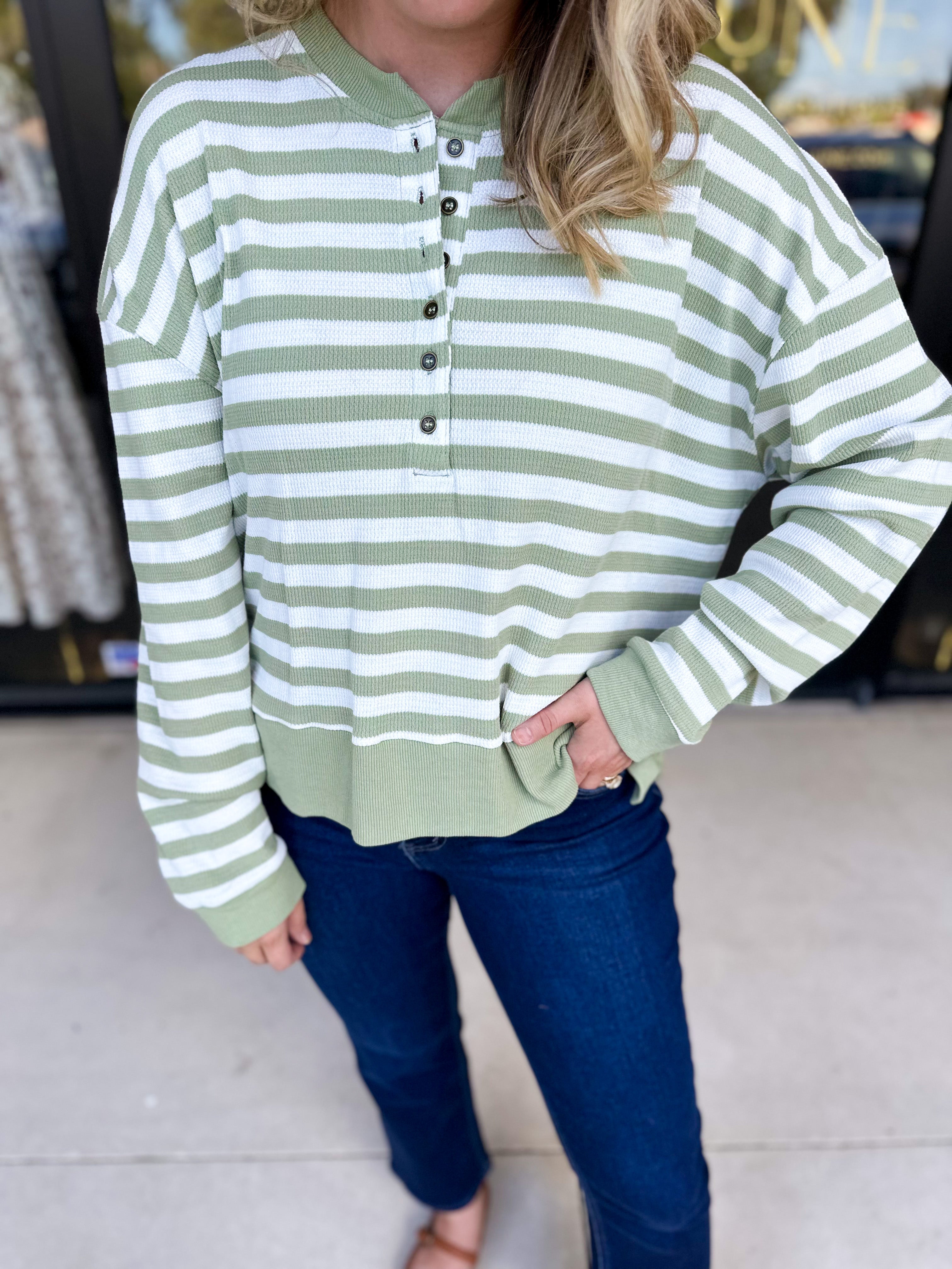 Casual Cool Henley Long Sleeve - Sage-210 Casual Blouses-POLOGRAM-July & June Women's Fashion Boutique Located in San Antonio, Texas