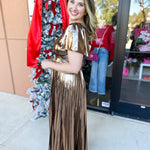 Bronze Pleated Maxi Dress-500 Midi-SKIES ARE BLUE-July & June Women's Fashion Boutique Located in San Antonio, Texas