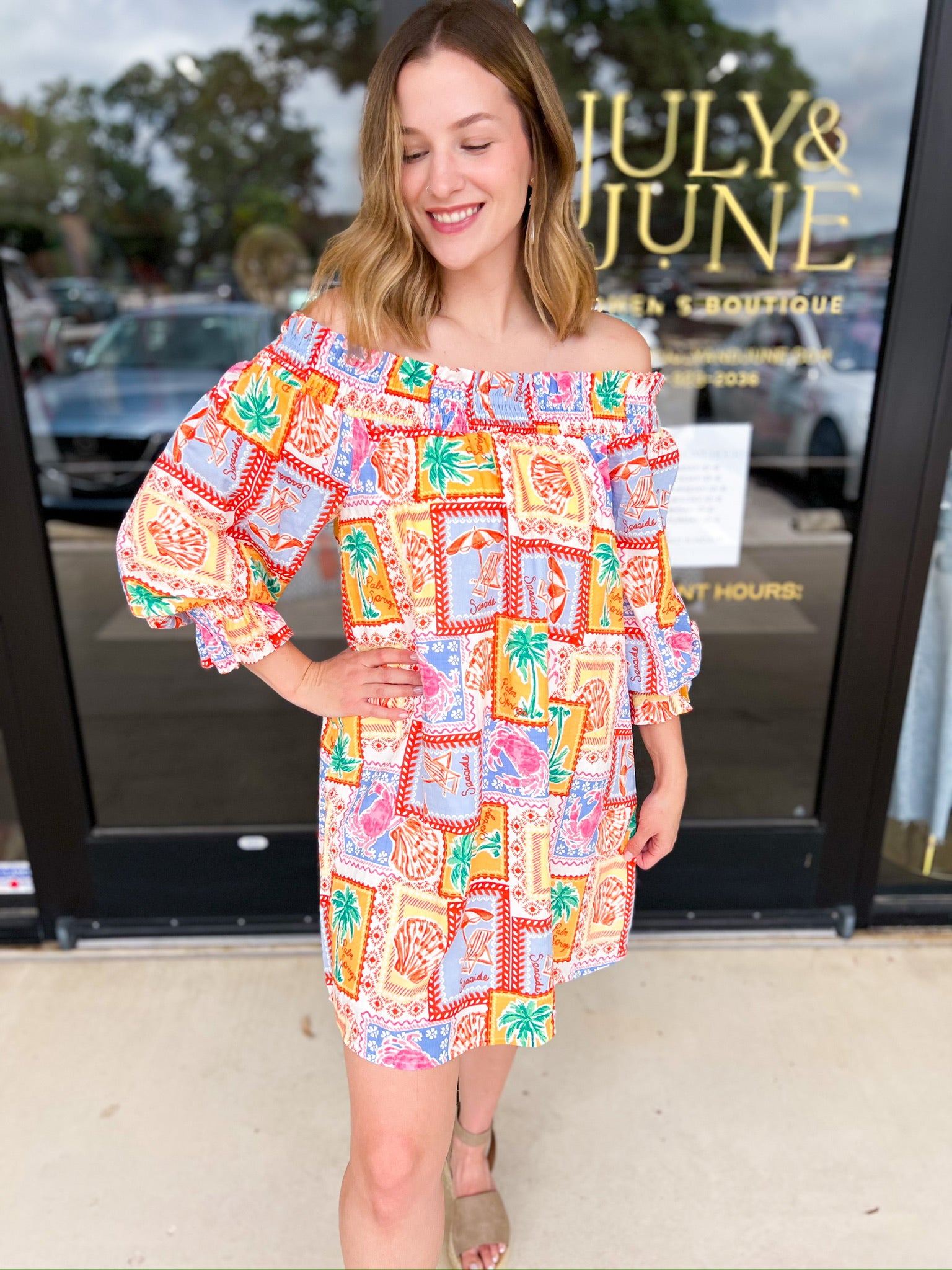 Off The Shoulder Paradise Mini Dress-510 Mini-FATE-July & June Women's Fashion Boutique Located in San Antonio, Texas