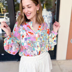 Lavender & Yellow Floral Blouse-200 Fashion Blouses-FATE-July & June Women's Fashion Boutique Located in San Antonio, Texas