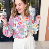 Lavender & Yellow Floral Blouse-200 Fashion Blouses-FATE-July & June Women's Fashion Boutique Located in San Antonio, Texas