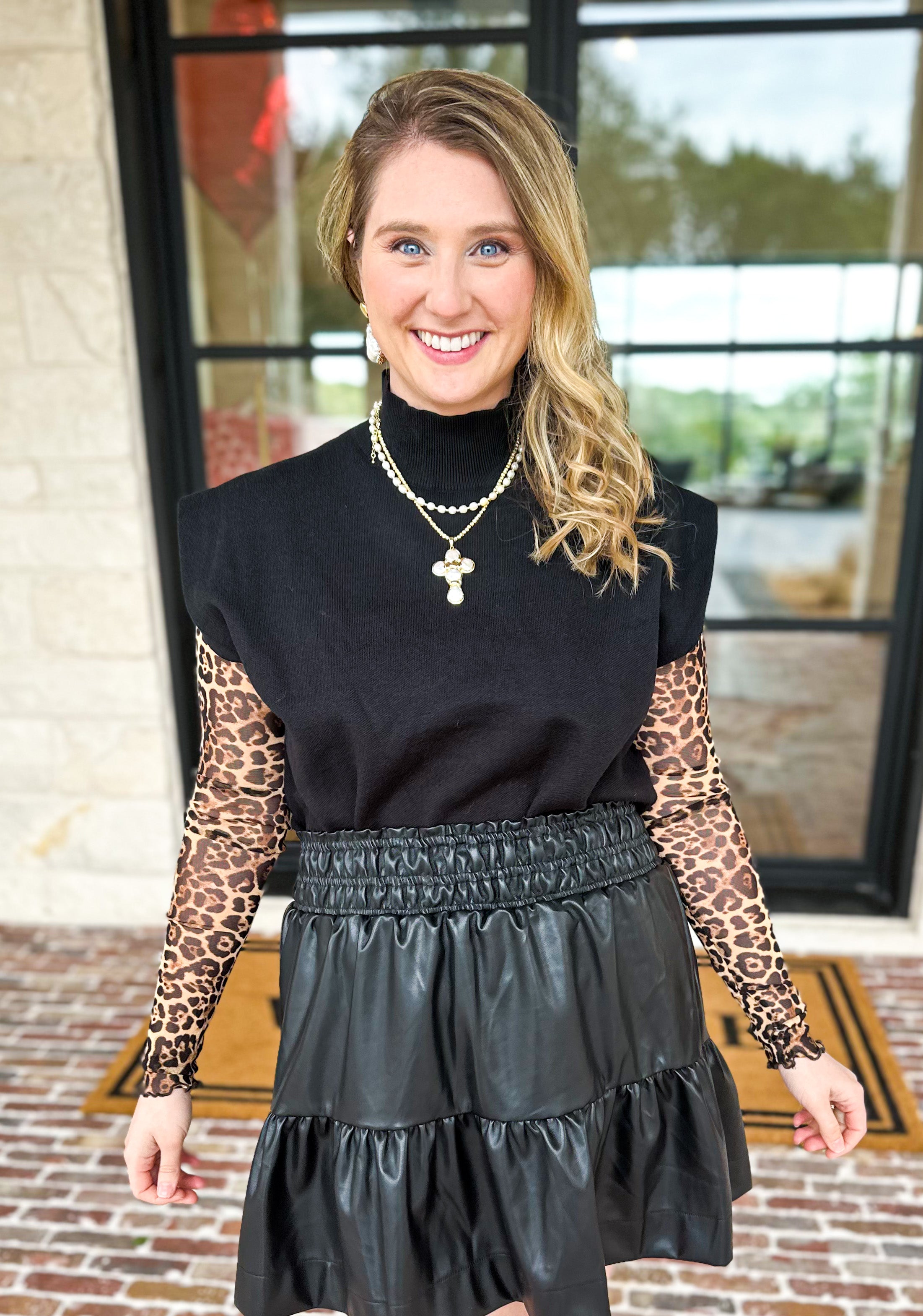 Sheer Long Sleeve Layering Top - Leopard-200 Fashion Blouses-VEVERET CLOTHING-July & June Women's Fashion Boutique Located in San Antonio, Texas