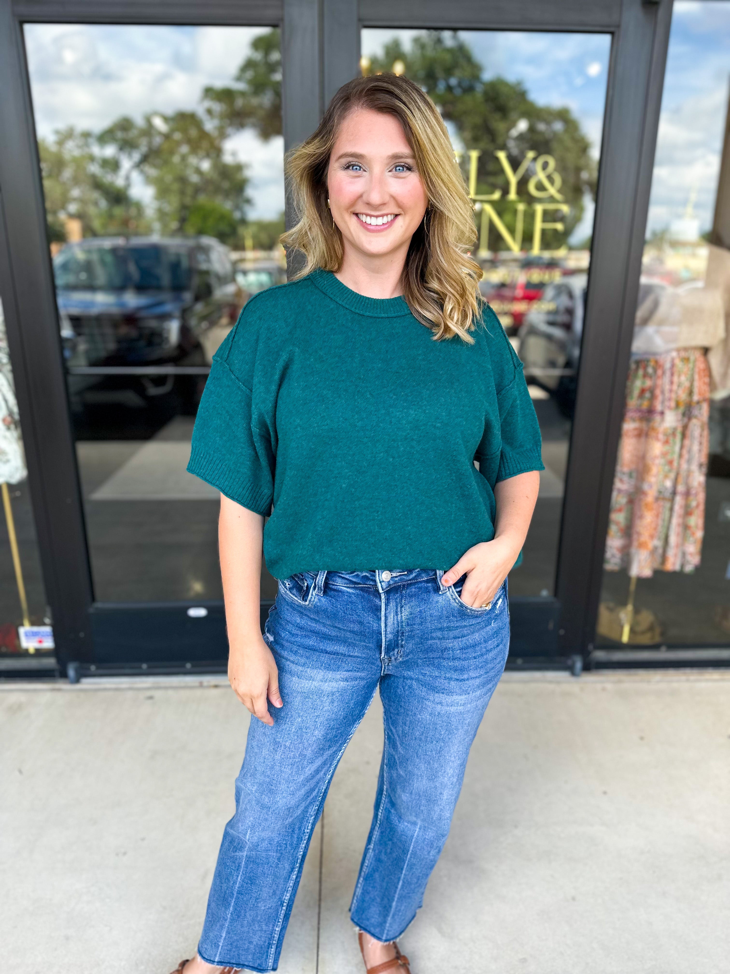 The Ella Knit Sweater Top - Teal-230 Sweaters/Cardis-JODIFL-July & June Women's Fashion Boutique Located in San Antonio, Texas