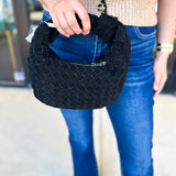 Autumn Woven Genuine Suede Leather Clutch - Black-130 ACCESSORIES-Moda Luxe-July & June Women's Fashion Boutique Located in San Antonio, Texas