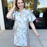 THML - Winter Blue Floral Mini Dress-510 Mini-THML-July & June Women's Fashion Boutique Located in San Antonio, Texas