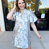 THML - Winter Blue Floral Mini Dress-510 Mini-THML-July & June Women's Fashion Boutique Located in San Antonio, Texas