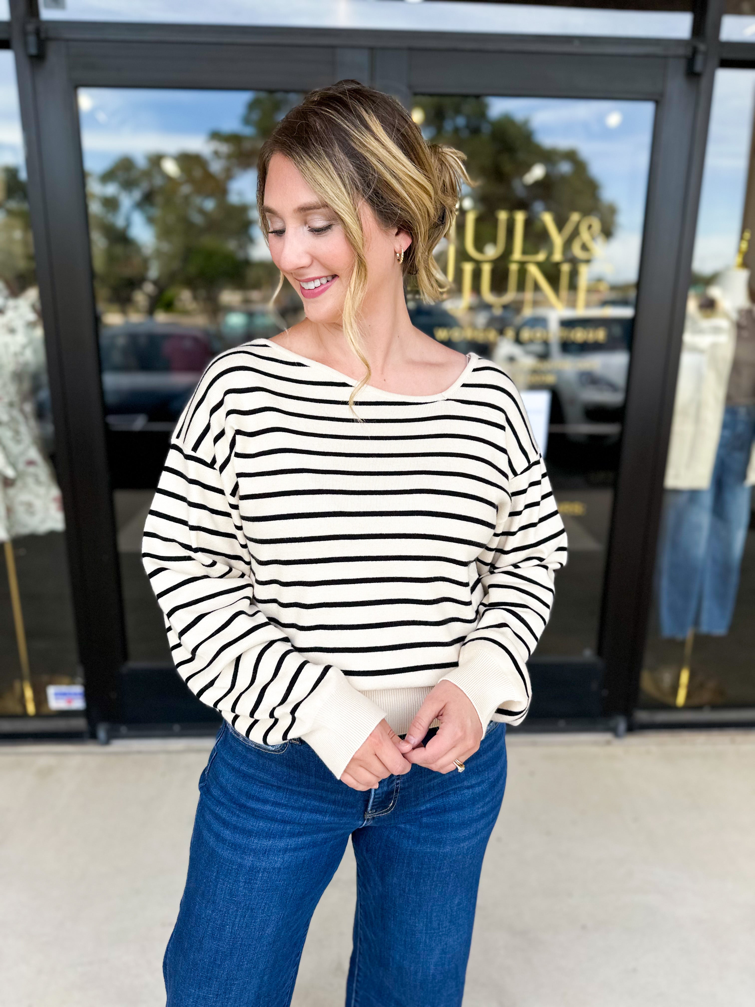 Asymmetric Neckline Sweater-230 Sweaters/Cardis-ABLE-July & June Women's Fashion Boutique Located in San Antonio, Texas