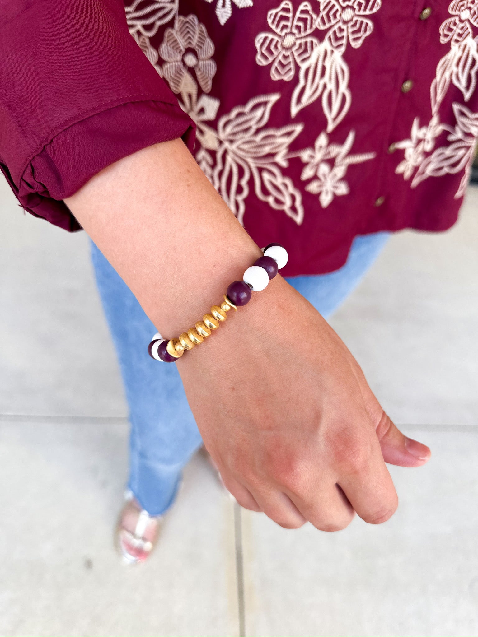 Michelle McDowell - Myles Bracelet - Maroon & White-110 Jewelry & Hair-Michelle McDowell-July & June Women's Fashion Boutique Located in San Antonio, Texas