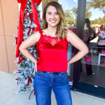 Satin Chic Cami - Red-200 Fashion Blouses-SKIES ARE BLUE-July & June Women's Fashion Boutique Located in San Antonio, Texas