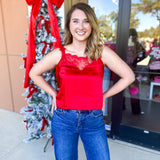 Satin Chic Cami - Red-200 Fashion Blouses-SKIES ARE BLUE-July & June Women's Fashion Boutique Located in San Antonio, Texas