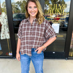 Brown Flannel Blouse-200 Fashion Blouses-POLOGRAM-July & June Women's Fashion Boutique Located in San Antonio, Texas
