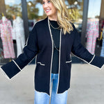 THML - Black Contrast Cardigan-230 Sweaters/Cardis-THML-July & June Women's Fashion Boutique Located in San Antonio, Texas