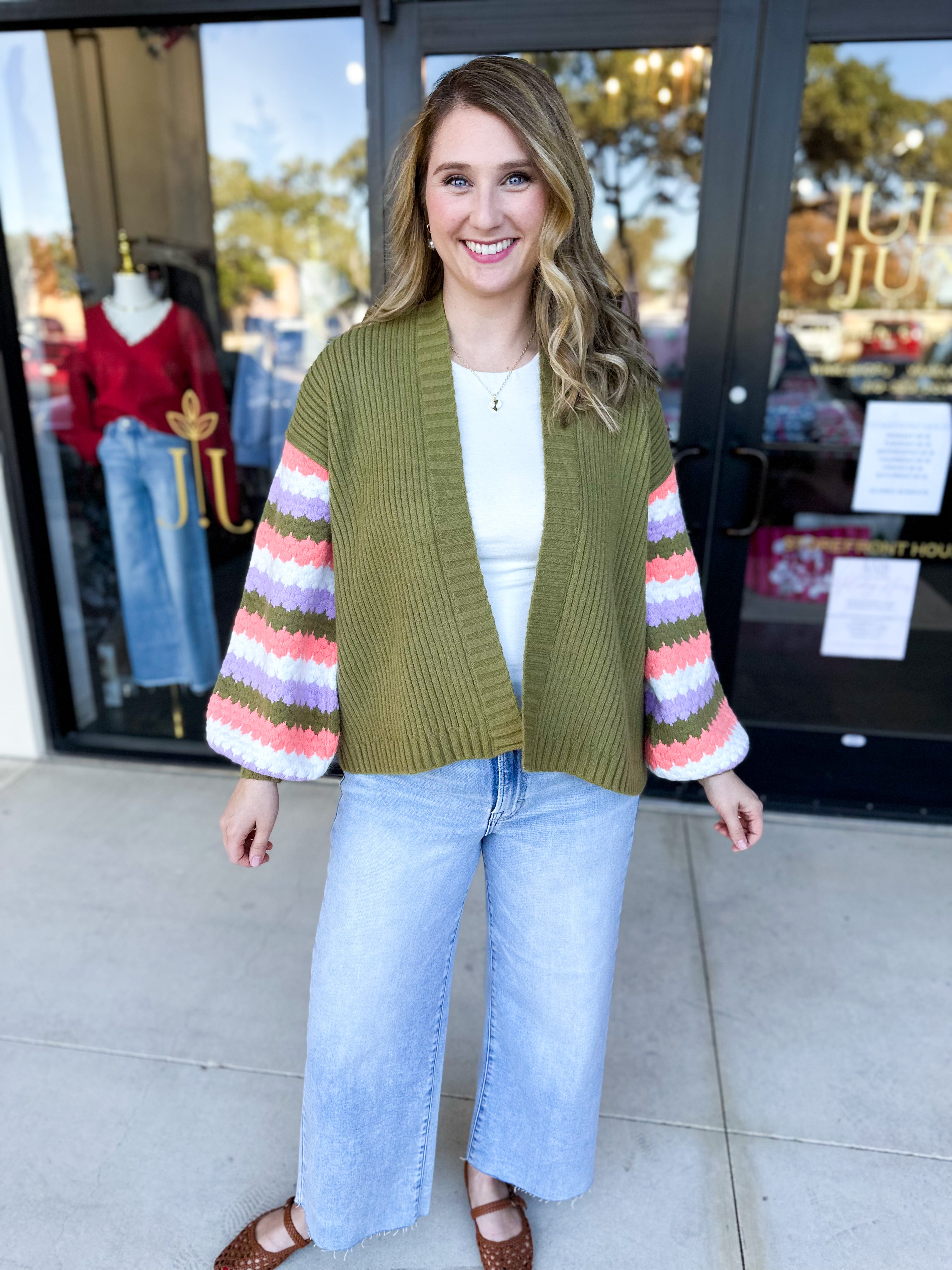 Mary Square - Pippa Green Cardigan-230 Sweaters/Cardis-MARY SQUARE-July & June Women's Fashion Boutique Located in San Antonio, Texas