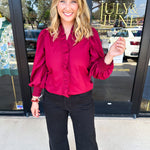 Burgundy Ruffle Blouse-200 Fashion Blouses-ENTRO-July & June Women's Fashion Boutique Located in San Antonio, Texas