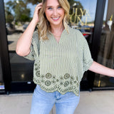 Floral Crochet Oversized Blouse - Olive-200 Fashion Blouses-ENTRO-July & June Women's Fashion Boutique Located in San Antonio, Texas