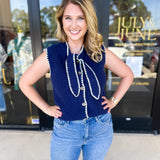 The Kate Sweater Vest - Navy-230 Sweaters/Cardis-ENTRO-July & June Women's Fashion Boutique Located in San Antonio, Texas