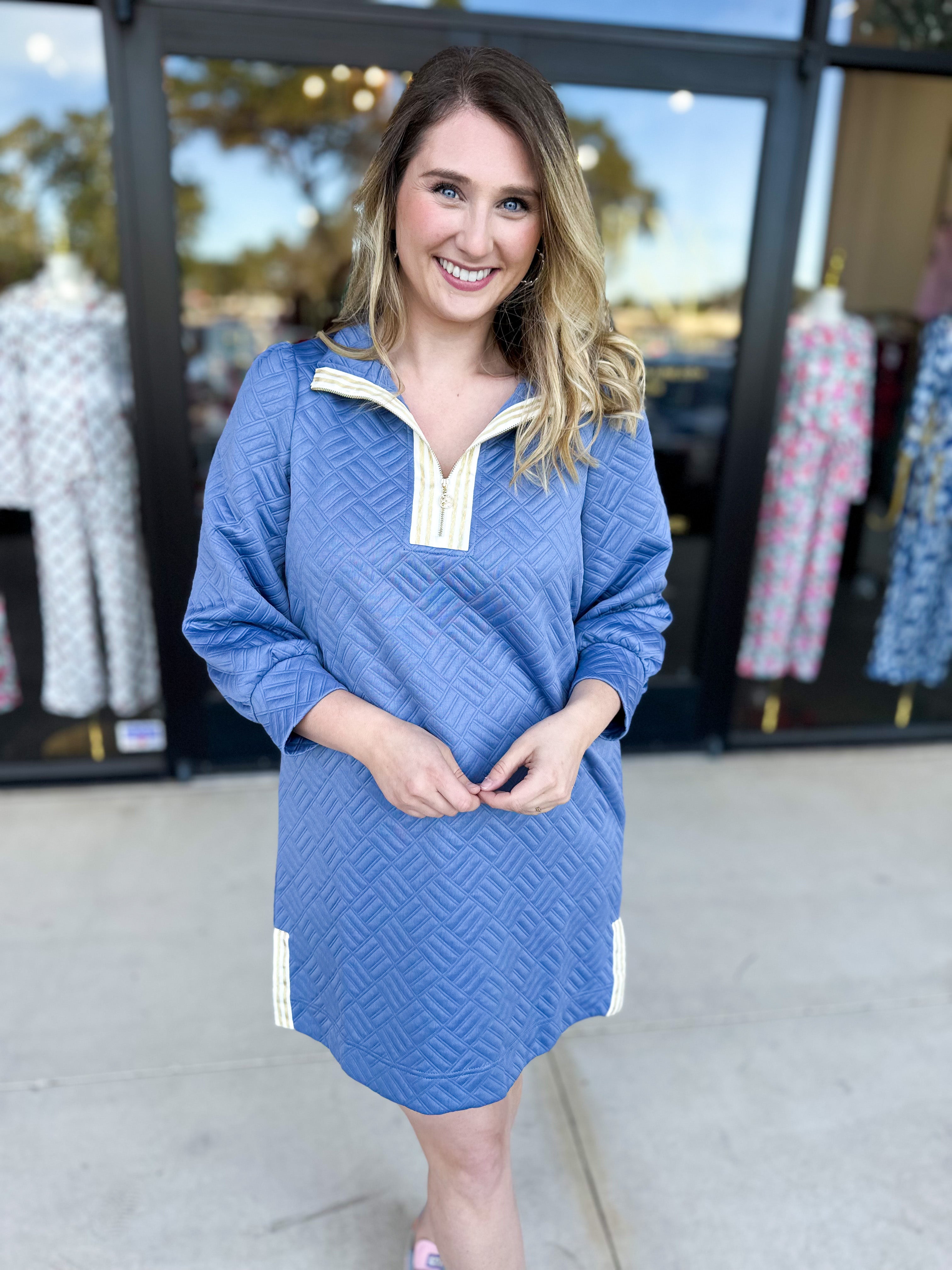 Mary Square - Britney Blue Zip Mini Dress-510 Mini-MARY SQUARE-July & June Women's Fashion Boutique Located in San Antonio, Texas