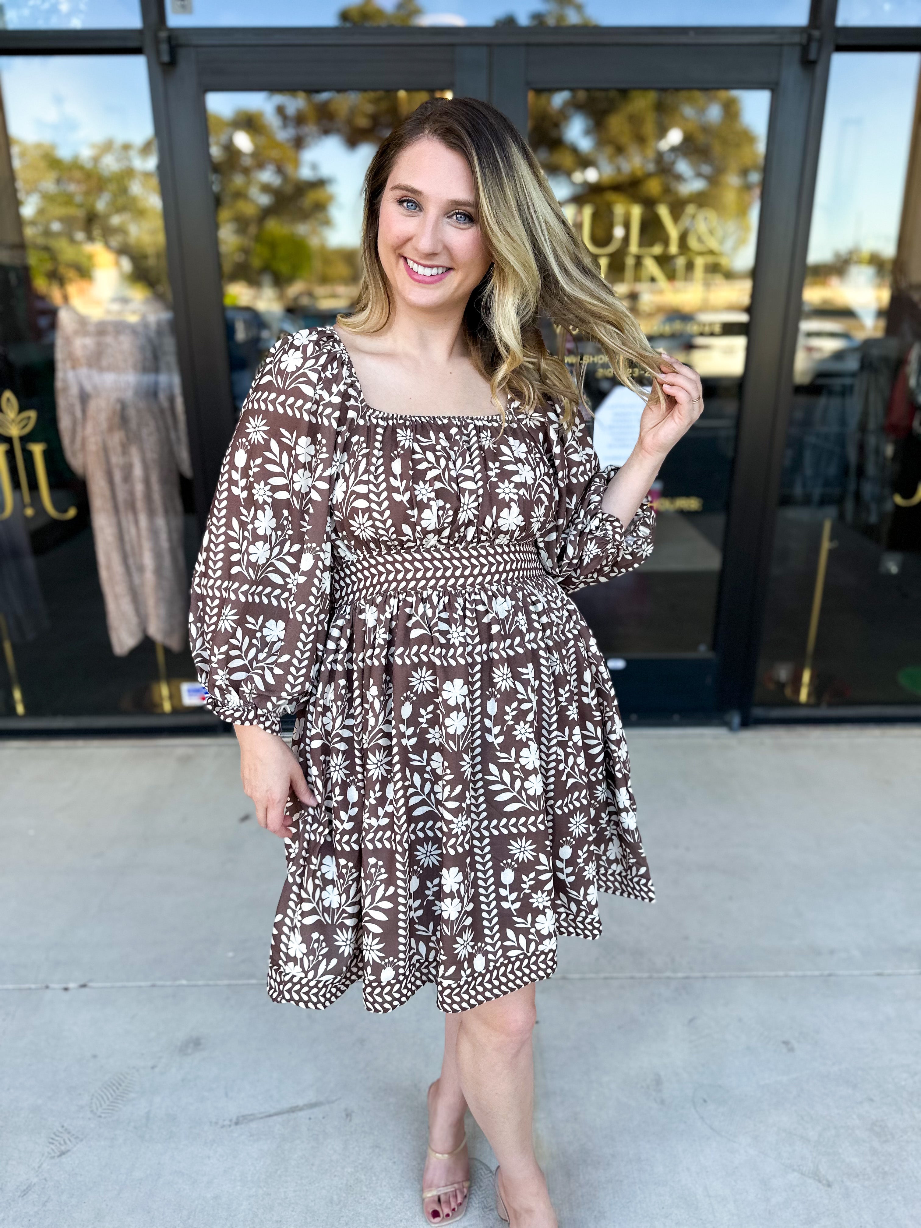 The Wrenlee Mini Dress - Chocolate Brown-510 Mini-POLOGRAM-July & June Women's Fashion Boutique Located in San Antonio, Texas