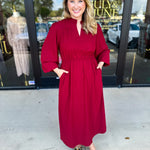 Classic Midi Dress - Deep Red-500 Midi-JODIFL-July & June Women's Fashion Boutique Located in San Antonio, Texas