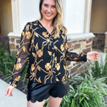 Current Air - Golden Floral Blouse-200 Fashion Blouses-CURRENT AIR CLOTHING-July & June Women's Fashion Boutique Located in San Antonio, Texas