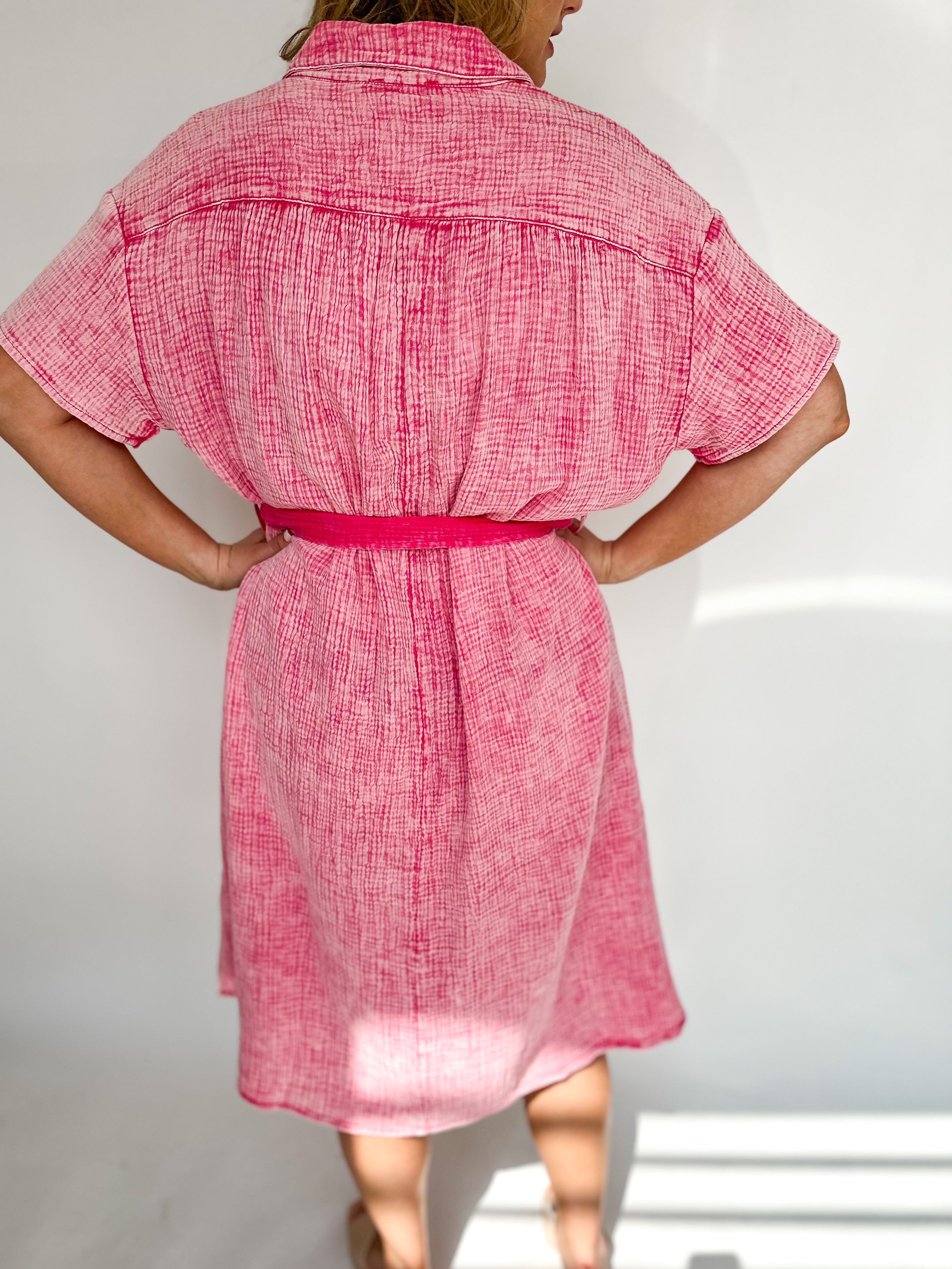 Gauze Midi Dress - Pink-500 Midi-FANTASTIC FAWN-July & June Women's Fashion Boutique Located in San Antonio, Texas