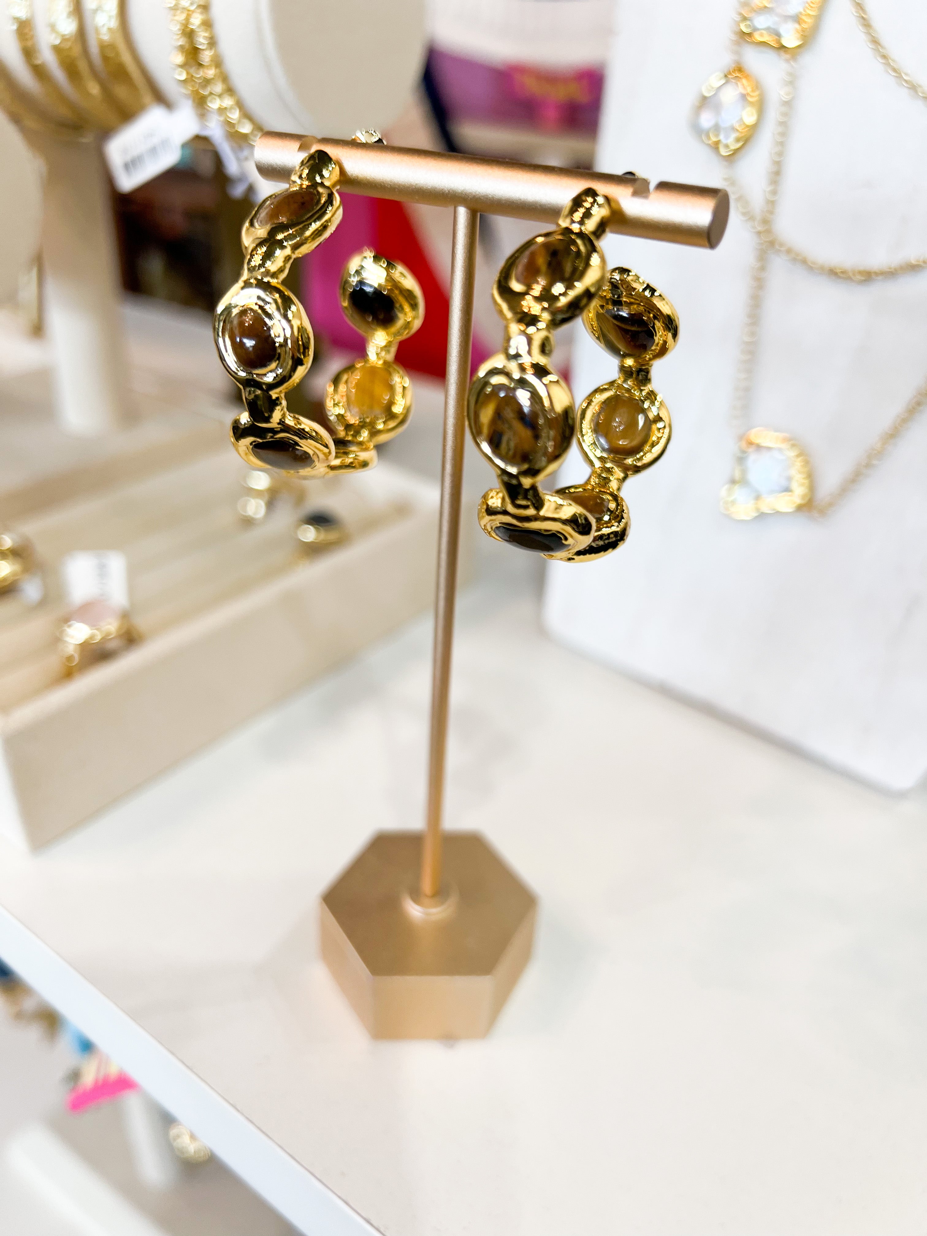 Easton Elle - Paradise Pearl Hoop Earrings - Tigers Eye-110 Jewelry & Hair-Easton Elle-July & June Women's Fashion Boutique Located in San Antonio, Texas