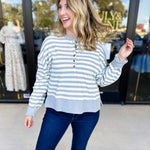 Casual Cool Henley Long Sleeve - Light Grey-210 Casual Blouses-POLOGRAM-July & June Women's Fashion Boutique Located in San Antonio, Texas