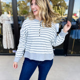 Casual Cool Henley Long Sleeve - Light Grey-210 Casual Blouses-POLOGRAM-July & June Women's Fashion Boutique Located in San Antonio, Texas