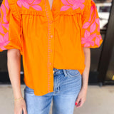 THML - Bold Citrus Embroidered Blouse-200 Fashion Blouses-THML-July & June Women's Fashion Boutique Located in San Antonio, Texas