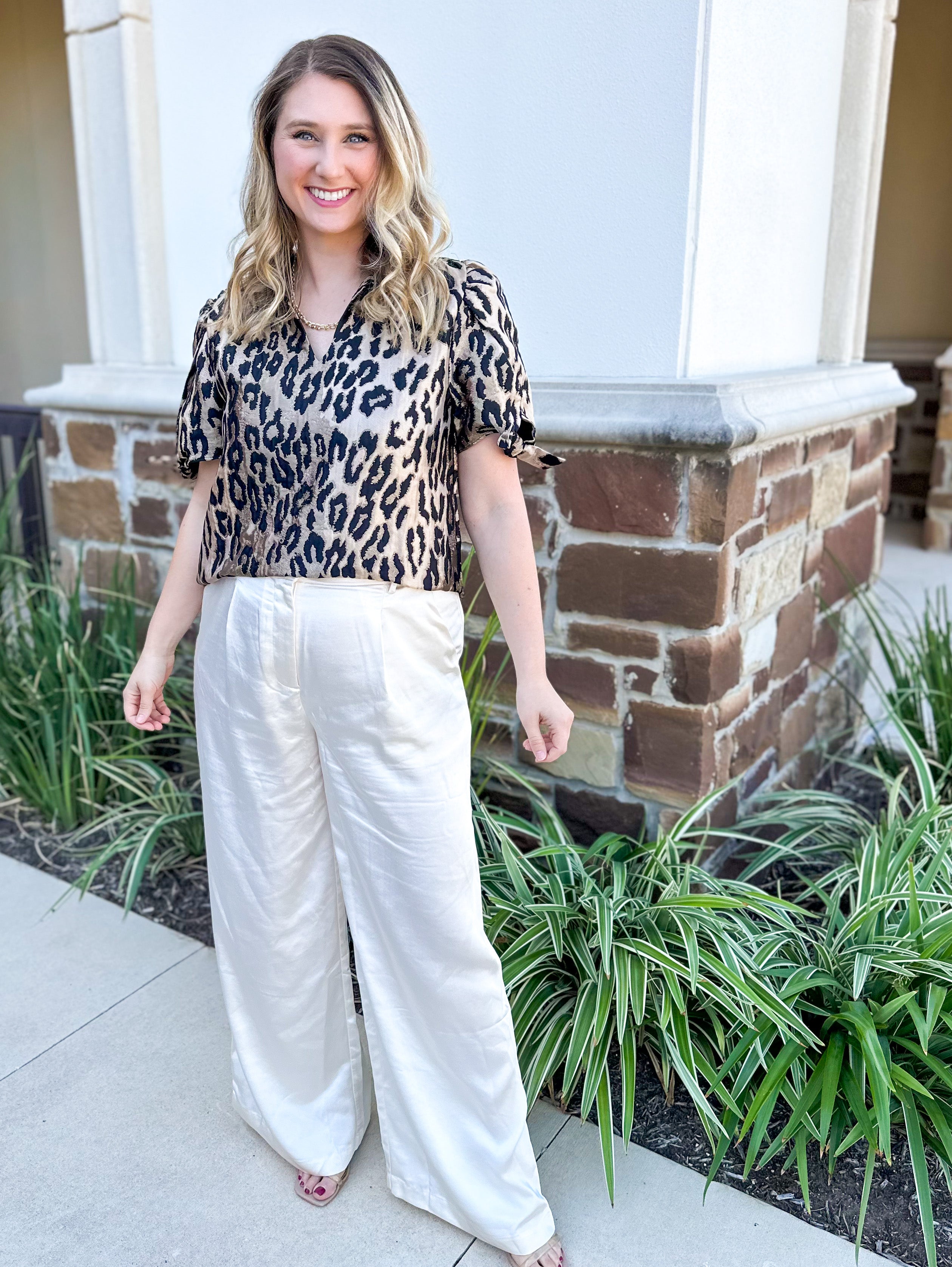 THML - Metallic Cheetah Blouse-200 Fashion Blouses-THML-July & June Women's Fashion Boutique Located in San Antonio, Texas