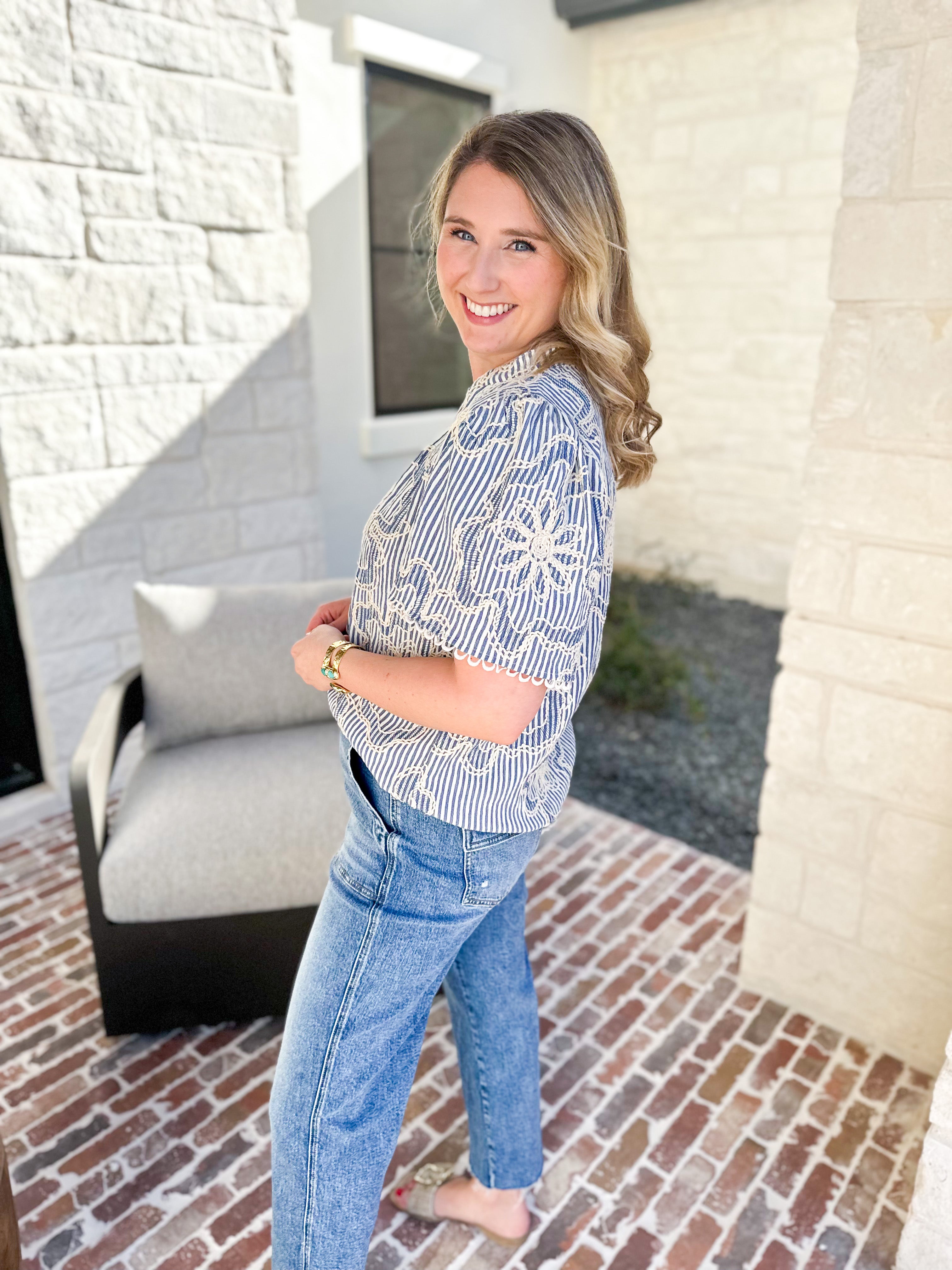 THML - Blue Skies Embroidered Blouse-510 Mini-THML-July & June Women's Fashion Boutique Located in San Antonio, Texas