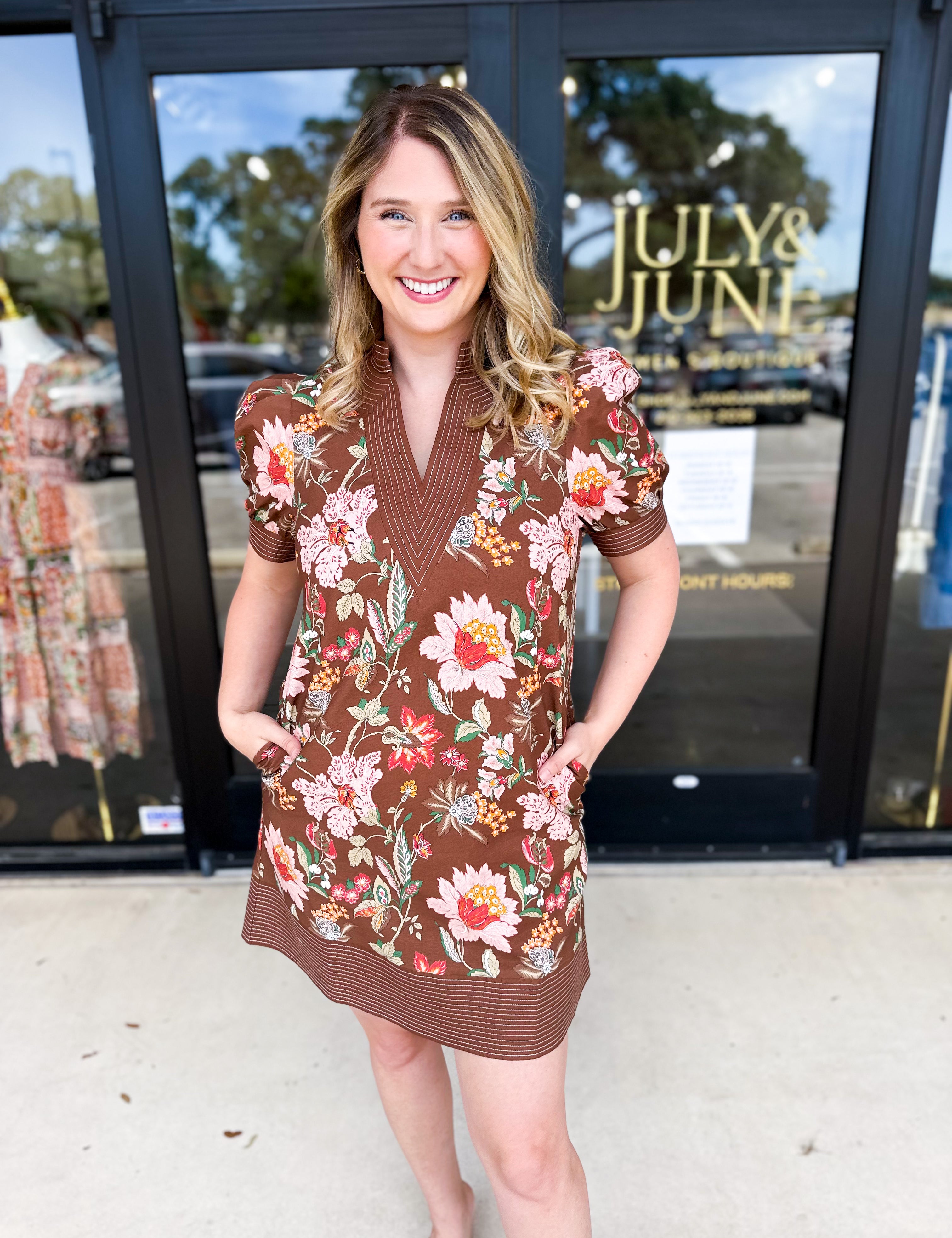 The Julia Mini Dress - Brown-510 Mini-ENTRO-July & June Women's Fashion Boutique Located in San Antonio, Texas