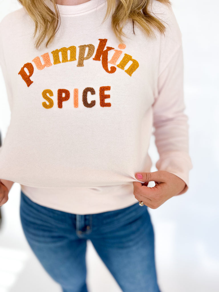 Pumpkin Spice Graphic Sweatshirt-230 Sweaters /Cardis-SHIRALEAH-July & June Women's Fashion Boutique Located in San Antonio, Texas