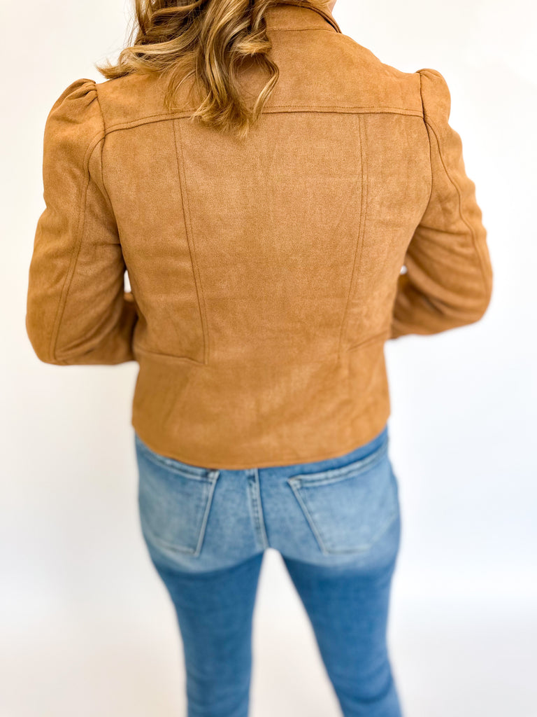 Camel Puff Sleeve Suede Jacket-600 Outerwear-FATE-July & June Women's Fashion Boutique Located in San Antonio, Texas